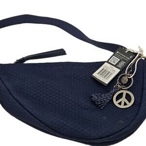 The Sak Tess Sling Crossbody Adjustable Navy Blue Woven Pebbled Medium Purse NWT